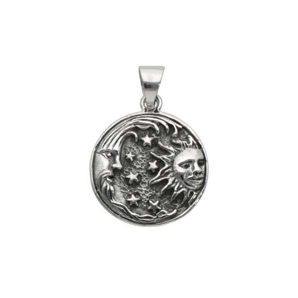 COLGANTE MEDALLA LUNA, SOL PLATA ENVEJECIDA