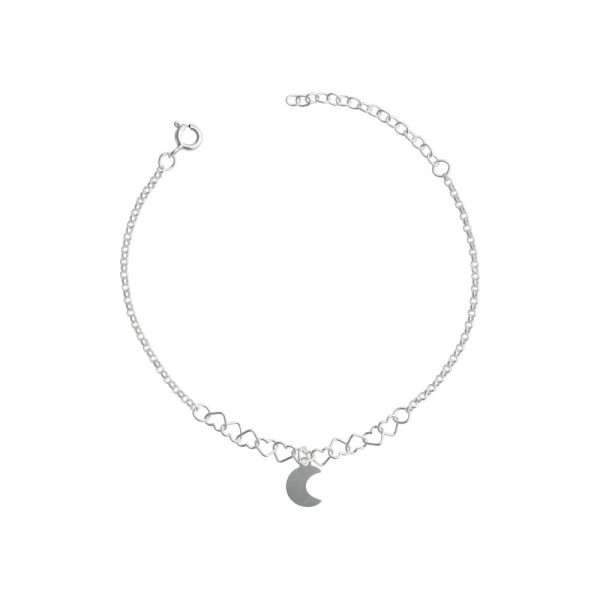 PULSERA ROLO CON CORAZONES ENTRELAZADOS Y LUNA COLGANTE