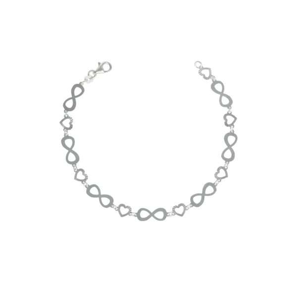 PULSERA INFINITO, CORAZÓN SATINADO