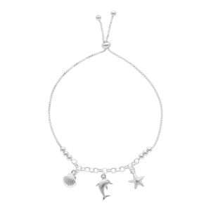 PULSERA AJUSTABLE DELFÍN, ESTRELLA, CONCHA DE MAR Y BOLITAS