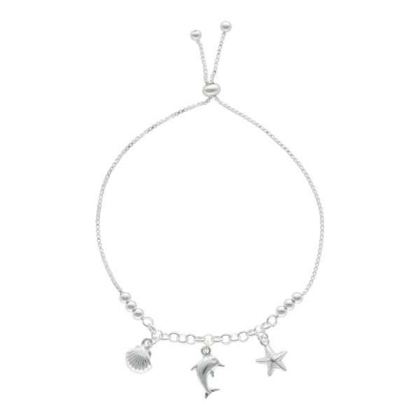 PULSERA AJUSTABLE DELFÍN, ESTRELLA, CONCHA DE MAR Y BOLITAS