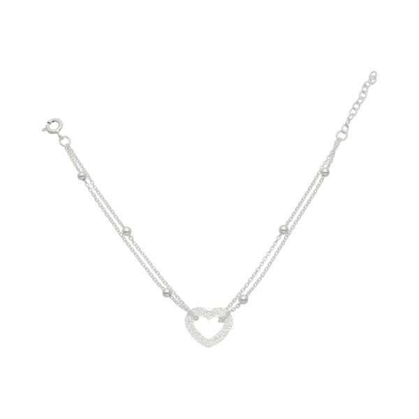 PULSERA DOBLE CORAZÓN SATINADO BOLITAS