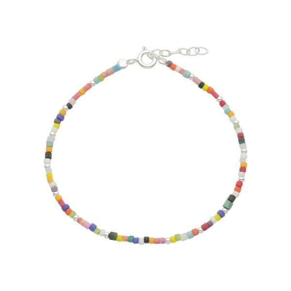 PULSERA MOSTACILLA MULTICOLOR BOLITAS DE PLATA