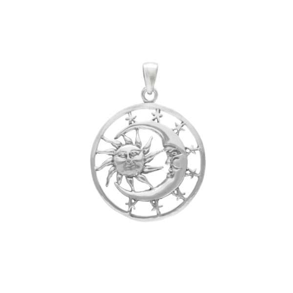 COLGANTE MEDALLA LUNA SOL ESTRELLA  PLATA ENVEJECIDA